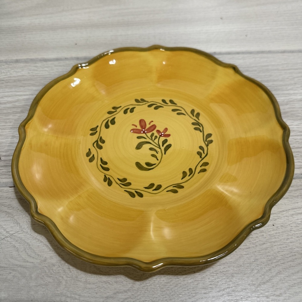DEMDACO‎ Bienvenue 2003 Glossy Yellow Red Green Flower Salad Plate 8.25" Vintage